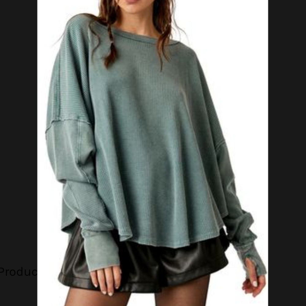 We The Free by Free People Microphone Drop Thermal in Silver Pine